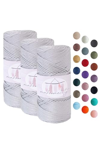 Makromecity 3 Strang Makramee Garn 2mm x 115m Premium Polyester Macrame Cord Polypropylene Yarn für Handwerk Wohndekorationen Platzteller Umhängetasche Handtasche Runner Schnullerkette 20 Farbe von Makromecity