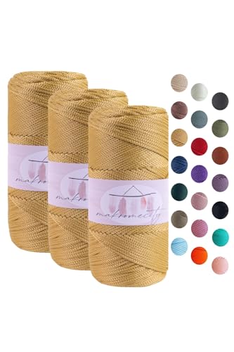 Makromecity 3 Strang Makramee Garn 2mm x 115m Premium Polyester Macrame Cord Polypropylene Yarn für Handwerk Wohndekorationen Platzteller Umhängetasche Handtasche Runner Schnullerkette 20 Farbe von Makromecity