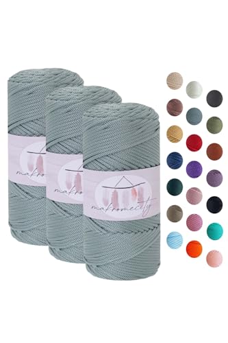 Makromecity 3 Strang Makramee Garn 2mm x 115m Premium Polyester Macrame Cord Polypropylene Yarn für Handwerk Wohndekorationen Platzteller Umhängetasche Handtasche Runner Schnullerkette 20 Farbe von Makromecity