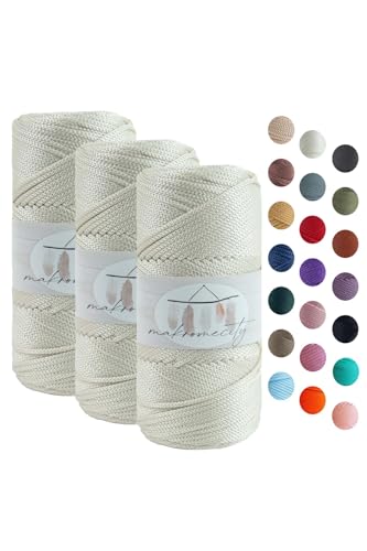 Makromecity 3 Strang Makramee Garn 2mm x 115m Premium Polyester Macrame Cord Polypropylene Yarn für Handwerk Wohndekorationen Platzteller Umhängetasche Handtasche Runner Schnullerkette 20 Farbe von Makromecity