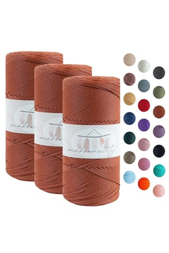 Makromecity 3 Strang Makramee Garn 2mm x 115m Premium Polyester Macrame Cord Polypropylene Yarn für Handwerk Wohndekorationen Platzteller Umhängetasche Handtasche Runner Schnullerkette 20 Farbe von Makromecity