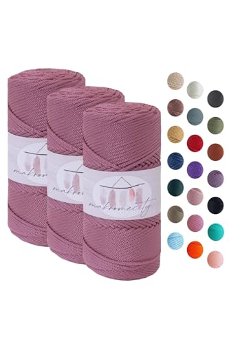 Makromecity 3 Strang Makramee Garn 2mm x 115m Premium Polyester Macrame Cord Polypropylene Yarn für Handwerk Wohndekorationen Platzteller Umhängetasche Handtasche Runner Schnullerkette 20 Farbe von Makromecity