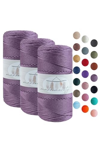 Makromecity 3 Strang Makramee Garn 2mm x 115m Premium Polyester Macrame Cord Polypropylene Yarn für Handwerk Wohndekorationen Platzteller Umhängetasche Handtasche Runner Schnullerkette 20 Farbe von Makromecity