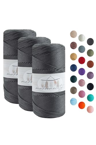 Makromecity 3 Strang Makramee Garn 2mm x 115m Premium Polyester Macrame Cord Polypropylene Yarn für Handwerk Wohndekorationen Platzteller Umhängetasche Handtasche Runner Schnullerkette 20 Farbe von Makromecity