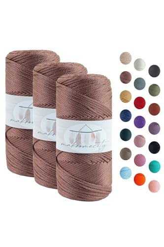 Makromecity 3 Strang Makramee Garn 2mm x 115m Premium Polyester Macrame Cord Polypropylene Yarn für Handwerk Wohndekorationen Platzteller Umhängetasche Handtasche Runner Schnullerkette 20 Farbe von Makromecity