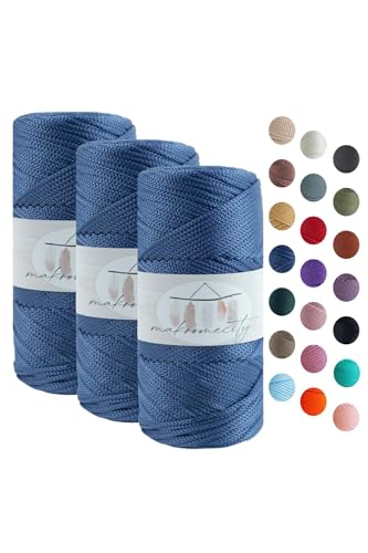 Makromecity 3 Strang Makramee Garn 2mm x 115m Premium Polyester Macrame Cord Polypropylene Yarn für Handwerk Wohndekorationen Platzteller Umhängetasche Handtasche Runner Schnullerkette 20 Farbe von Makromecity