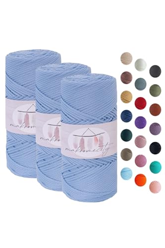 Makromecity 3 Strang Makramee Garn 2mm x 115m Premium Polyester Macrame Cord Polypropylene Yarn für Handwerk Wohndekorationen Platzteller Umhängetasche Handtasche Runner Schnullerkette 20 Farbe von Makromecity