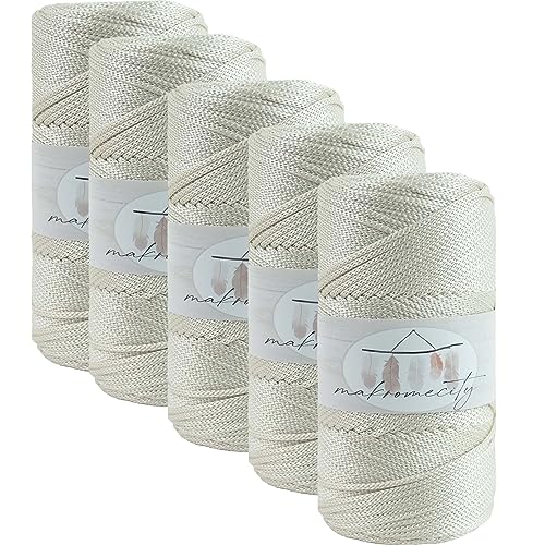 Makromecity 5 Strang Makramee Garn 2mm x 230m Premium Polyester Macrame Cord Polypropylene Yarn für Handwerk Wohndekorationen Platzteller Umhängetasche Handtasche Runner Schnullerkette 20 Farbe von Makromecity