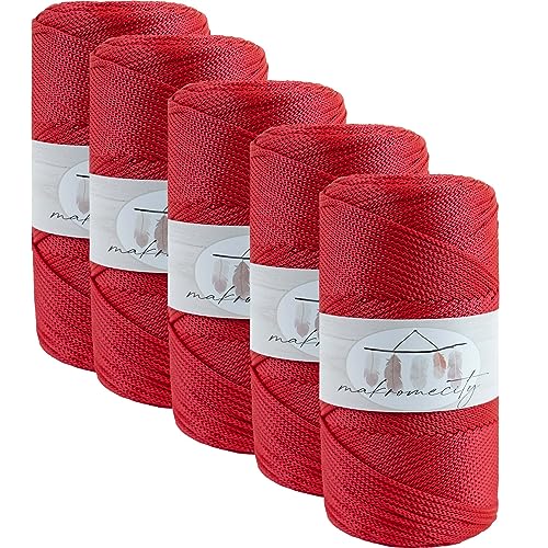 Makromecity 5 Strang Makramee Garn 2mm x 230m Premium Polyester Macrame Cord Polypropylene Yarn für Handwerk Wohndekorationen Platzteller Umhängetasche Handtasche Runner Schnullerkette 20 Farbe von Makromecity