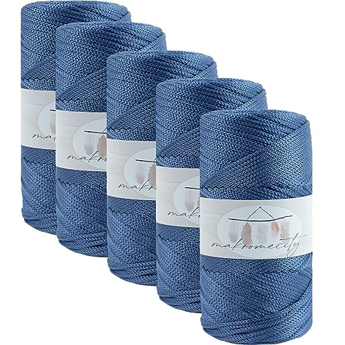 Makromecity 5 Strang Makramee Garn 2mm x 230m Premium Polyester Macrame Cord Polypropylene Yarn für Handwerk Wohndekorationen Platzteller Umhängetasche Handtasche Runner Schnullerkette 20 Farbe von Makromecity