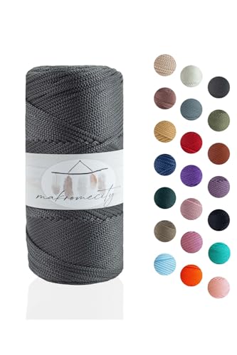 Makromecity Makramee Garn 2mm x 115m Premium Polyester Macrame Cord Polypropylene Yarn für Handwerk Wohndekorationen Platzteller Umhängetasche Handtasche Runner Schnullerkette 20 Farbe von Makromecity