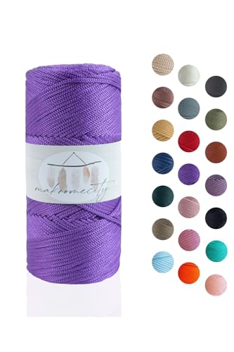 Makromecity Makramee Garn 2mm x 115m Premium Polyester Macrame Cord Polypropylene Yarn für Handwerk Wohndekorationen Platzteller Umhängetasche Handtasche Runner Schnullerkette 20 Farbe von Makromecity