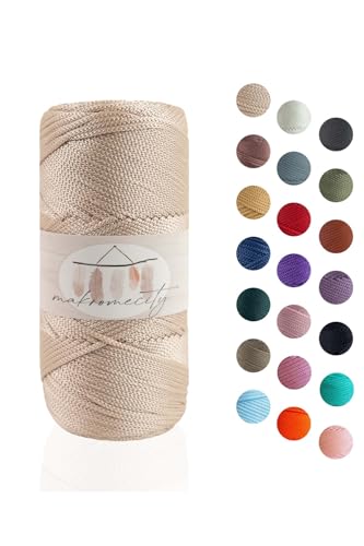 Makromecity Makramee Garn 2mm x 115m Premium Polyester Macrame Cord Polypropylene Yarn für Handwerk Wohndekorationen Platzteller Umhängetasche Handtasche Runner Schnullerkette 20 Farbe von Makromecity