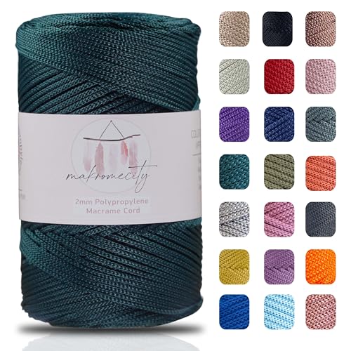 Makromecity Makramee Garn 2mm x 230m Premium Polyester Macrame Cord Polypropylene Yarn für Handwerk Wohndekorationen Platzteller Umhängetasche Handtasche Runner Schnullerkette 20 Farbe von Makromecity