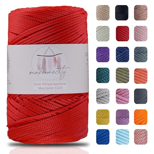 Makromecity Makramee Garn 2mm x 230m Premium Polyester Macrame Cord Polypropylene Yarn für Handwerk Wohndekorationen Platzteller Umhängetasche Handtasche Runner Schnullerkette 20 Farbe von Makromecity