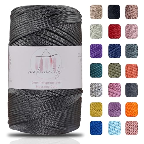 Makromecity Makramee Garn 2mm x 230m Premium Polyester Macrame Cord Polypropylene Yarn für Handwerk Wohndekorationen Platzteller Umhängetasche Handtasche Runner Schnullerkette von Makromecity