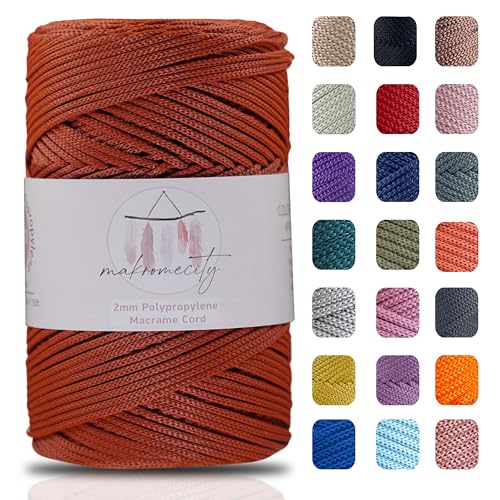 Makromecity Makramee Garn 2mm x 230m Premium Polyester Macrame Cord Polypropylene Yarn für Handwerk Wohndekorationen Platzteller Umhängetasche Handtasche Runner Schnullerkette 20 Farbe von Makromecity