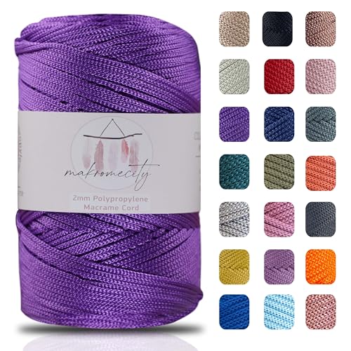 Makromecity Makramee Garn 2mm x 230m Premium Polyester Macrame Cord Polypropylene Yarn für Handwerk Wohndekorationen Platzteller Umhängetasche Handtasche Runner Schnullerkette 20 Farbe von Makromecity