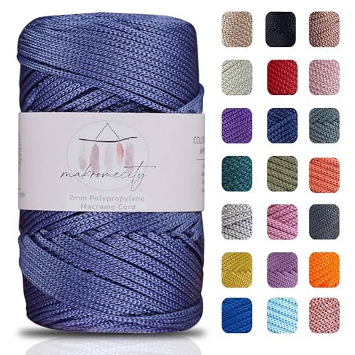 Makromecity Makramee Garn 2mm x 230m Premium Polyester Macrame Cord Polypropylene Yarn für Handwerk Wohndekorationen Platzteller Umhängetasche Handtasche Runner Schnullerkette 20 Farbe von Makromecity