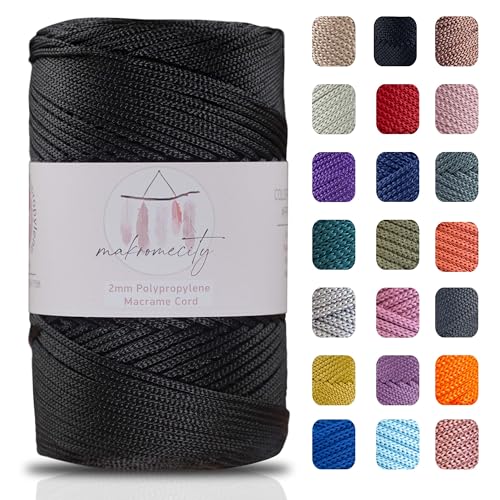 Makromecity Makramee Garn 2mm x 230m Premium Polyester Macrame Cord Polypropylene Yarn für Handwerk Wohndekorationen Platzteller Umhängetasche Handtasche Runner Schnullerkette 20 Farbe von Makromecity