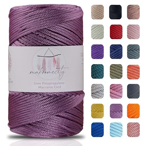 Makromecity Makramee Garn 2mm x 230m Premium Polyester Macrame Cord Polypropylene Yarn für Handwerk Wohndekorationen Platzteller Umhängetasche Handtasche Runner Schnullerkette 20 Farbe von Makromecity