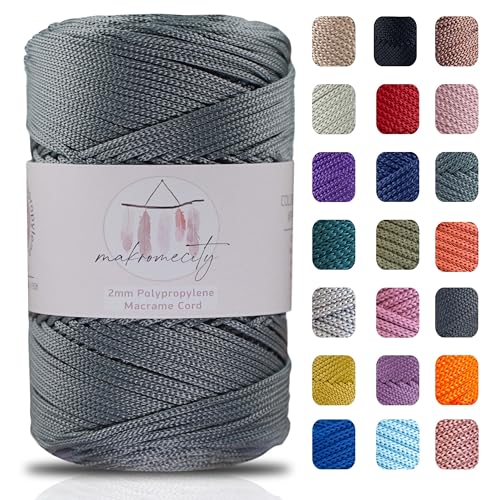 Makromecity Makramee Garn 2mm x 230m Premium Polyester Macrame Cord Polypropylene Yarn für Handwerk Wohndekorationen Platzteller Umhängetasche Handtasche Runner Schnullerkette 20 Farbe von Makromecity