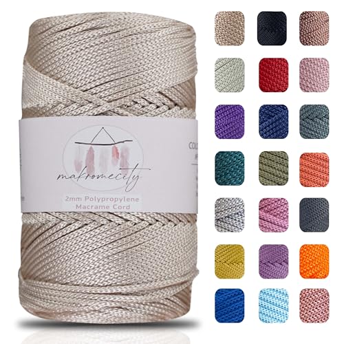 Makromecity Makramee Garn 2mm x 230m Premium Polyester Macrame Cord Polypropylene Yarn für Handwerk Wohndekorationen Platzteller Umhängetasche Handtasche Runner Schnullerkette 20 Farbe von Makromecity