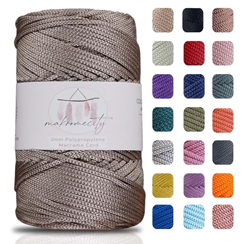 Makromecity Makramee Garn 2mm x 230m Premium Polyester Macrame Cord Polypropylene Yarn für Handwerk Wohndekorationen Platzteller Umhängetasche Handtasche Runner Schnullerkette von Makromecity