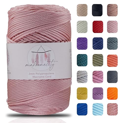 Makromecity Makramee Garn 2mm x 230m Premium Polyester Macrame Cord Polypropylene Yarn für Handwerk Wohndekorationen Platzteller Umhängetasche Handtasche Runner Schnullerkette von Makromecity