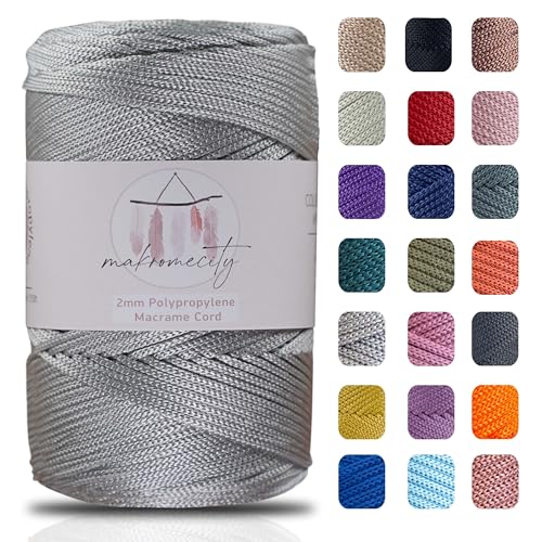 Makromecity Makramee Garn 2mm x 230m Premium Polyester Macrame Cord Polypropylene Yarn für Handwerk Wohndekorationen Platzteller Umhängetasche Handtasche Runner Schnullerkette 20 Farbe von Makromecity