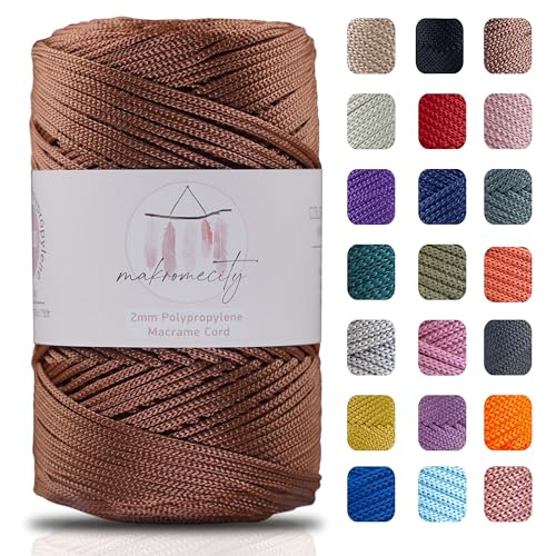 Makromecity Makramee Garn 2mm x 230m Premium Polyester Macrame Cord Polypropylene Yarn für Handwerk Wohndekorationen Platzteller Umhängetasche Handtasche Runner Schnullerkette von Makromecity