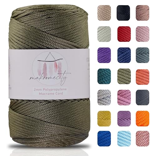 Makromecity Makramee Garn 2mm x 230m Premium Polyester Macrame Cord Polypropylene Yarn für Handwerk Wohndekorationen Platzteller Umhängetasche Handtasche Runner Schnullerkette 20 Farbe von Makromecity