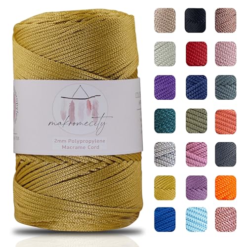 Makromecity Makramee Garn 2mm x 230m Premium Polyester Macrame Cord Polypropylene Yarn für Handwerk Wohndekorationen Platzteller Umhängetasche Handtasche Runner Schnullerkette 20 Farbe von Makromecity