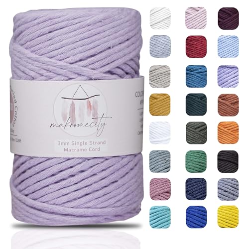 Makromecity Makramee Garn 3mm x 90m (100 Yards) Premium Single Twisted Macrame Cord Baumwollgarn für Handwerk Schlüsselanhänger Wohndekorationen Platzteller Umhängetasche Handtasche Runner von Makromecity