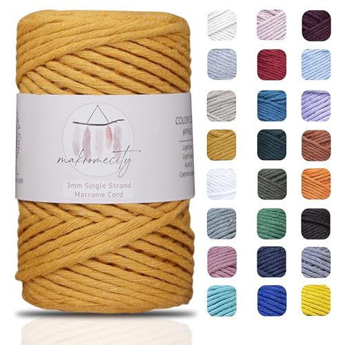 Makromecity Makramee Garn 3mm x 90m (100 Yards) Premium Single Twisted Macrame Cord Baumwollgarn für Handwerk Schlüsselanhänger Wohndekorationen Platzteller Umhängetasche Handtasche Runner von Makromecity