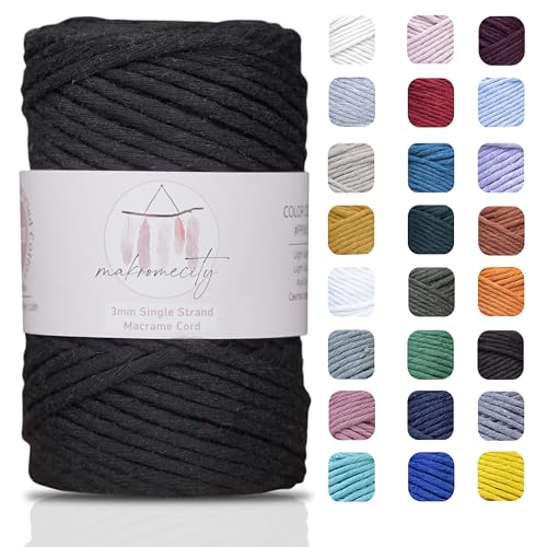 Makromecity Makramee Garn 3mm x 90m (100 Yards) Premium Single Twisted Macrame Cord Baumwollgarn für Handwerk Schlüsselanhänger Wohndekorationen Platzteller Umhängetasche Handtasche Runner von Makromecity