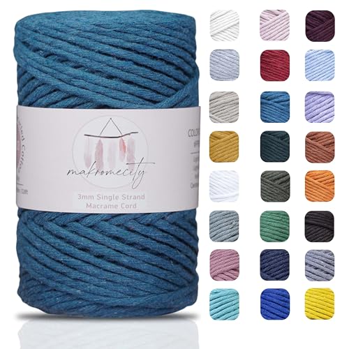 Makromecity Makramee Garn 3mm x 100m Premium Single Twisted Macrame Cord Baumwollgarn für Handwerk Schlüsselanhänger Wohndekorationen Platzteller Umhängetasche Handtasche Runner von Makromecity