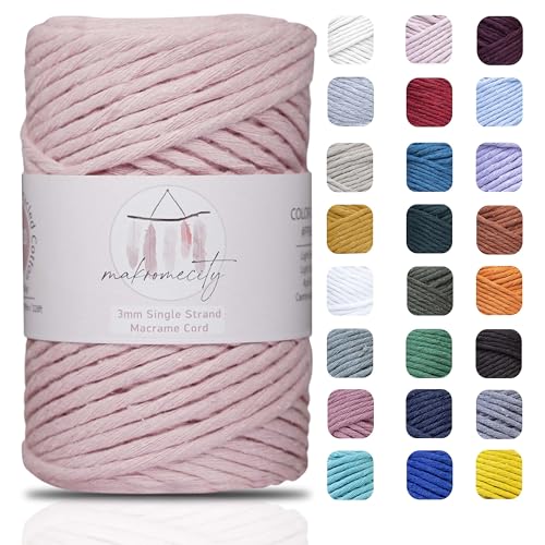 Makromecity Makramee Garn 3mm x 90m (100 Yards) Premium Single Twisted Macrame Cord Baumwollgarn für Handwerk Schlüsselanhänger Wohndekorationen Platzteller Umhängetasche Handtasche Runner von Makromecity