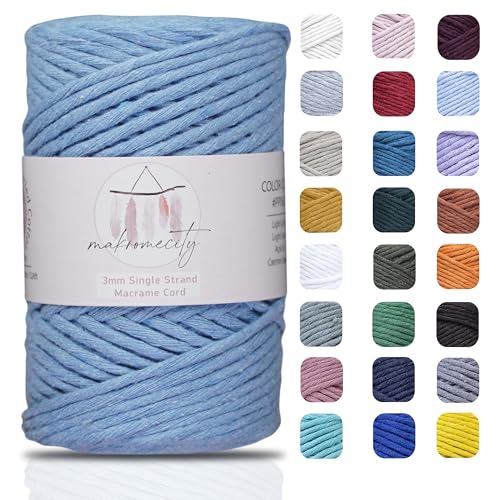 Makromecity Makramee Garn 3mm x 90m (109 Yards) Premium Single Twisted Macrame Cord Baumwollgarn für Handwerk Schlüsselanhänger Wohndekorationen Platzteller Umhängetasche Handtasche Runner von Makromecity