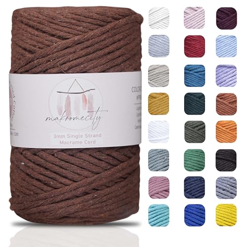 Makromecity Makramee Garn 3mm x 90m (100yards) Premium Single Twisted Macrame Cord Baumwollgarn für Handwerk Schlüsselanhänger Wohndekorationen Platzteller Umhängetasche Handtasche Runner von Makromecity