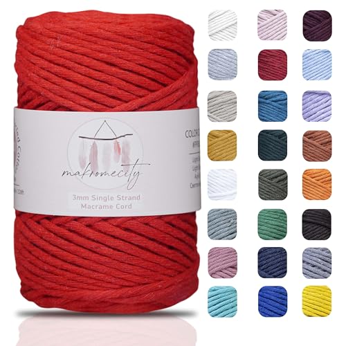 Makromecity Makramee Garn 3mm x 90m (109 Yards) Premium Single Twisted Macrame Cord Baumwollgarn für Handwerk Schlüsselanhänger Wohndekorationen Platzteller Umhängetasche Handtasche Runner von Makromecity