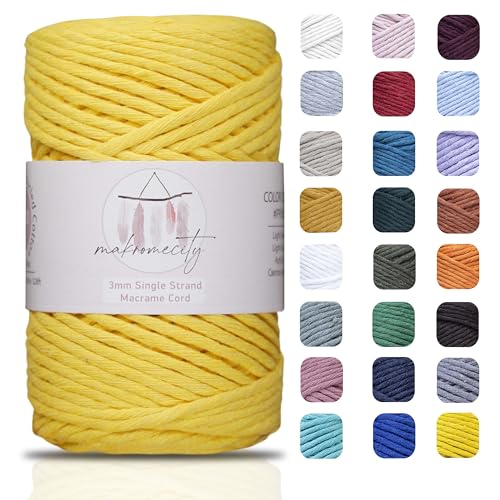 Makromecity Makramee Garn 3mm x 90m (100 Yards) Premium Single Twisted Macrame Cord Baumwollgarn für Handwerk Schlüsselanhänger Wohndekorationen Platzteller Umhängetasche Handtasche Runner von Makromecity