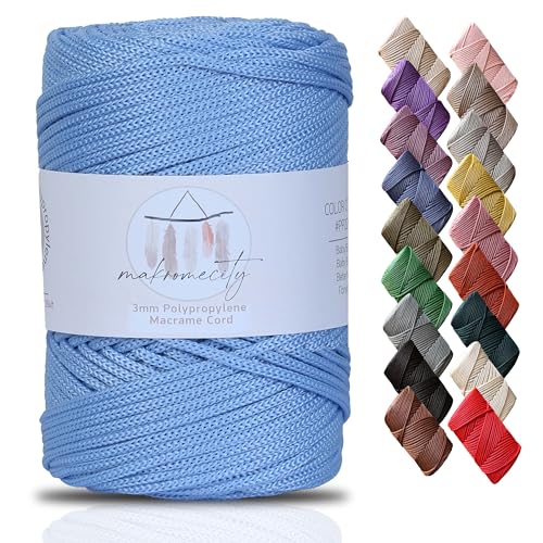 Makromecity Makramee Garn 3mm x 120m Babyblau Premium Polyester Makramee Schnur Polypropylene Yarn Basteln für Wandbehänge Umhängetasche Handtasche Runner Schnullerkette Platzteller von Makromecity