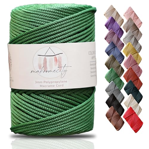 Makromecity Makramee Garn 3mm x 120m Benetton Grün Premium Polyester Makramee Schnur Polypropylene Yarn Basteln für Wandbehänge Umhängetasche Handtasche Runner Schnullerkette Platzteller von Makromecity