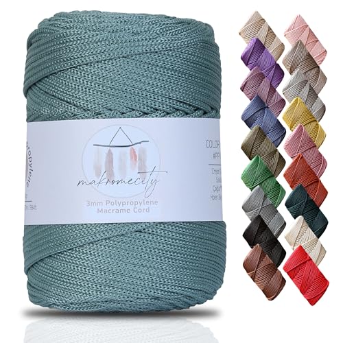 Makromecity Makramee Garn 3mm x 120m Krepp Grün Premium Polyester Makramee Schnur Polypropylene Yarn Basteln für Wandbehänge Umhängetasche Handtasche Runner Schnullerkette Platzteller von Makromecity