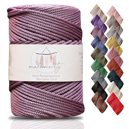 Makromecity Makramee Garn 3mm x 120m Pflaumen Premium Polyester Makramee Schnur Polypropylene Yarn Basteln für Wandbehänge Umhängetasche Handtasche Runner Schnullerkette Platzteller von Makromecity