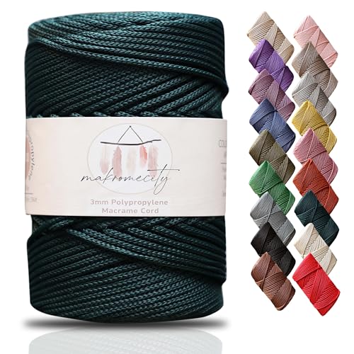 Makromecity Makramee Garn 3mm x 120m Waldgrün Premium Polyester Makramee Schnur Polypropylene Yarn Basteln für Wandbehänge Umhängetasche Handtasche Runner Schnullerkette Platzteller von Makromecity