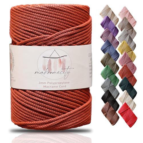 Makromecity Makramee Garn 3mm x 120m Ziegel Premium Polyester Makramee Schnur Polypropylene Yarn Basteln für Wandbehänge Umhängetasche Handtasche Runner Schnullerkette Platzteller von Makromecity