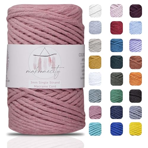 Makromecity Makramee Garn 3mm x 90m (100 Yards) Premium Single Twisted Macrame Cord Baumwollgarn für Handwerk Schlüsselanhänger Wohndekorationen Platzteller Umhängetasche Handtasche Runner von Makromecity