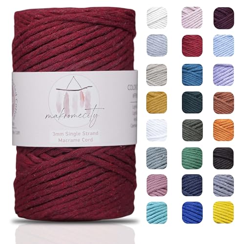 Makromecity Makramee Garn 3mm x 90m (100 Yards) Premium Single Twisted Macrame Cord Baumwollgarn für Handwerk Schlüsselanhänger Wohndekorationen Platzteller Umhängetasche Handtasche Runner von Makromecity